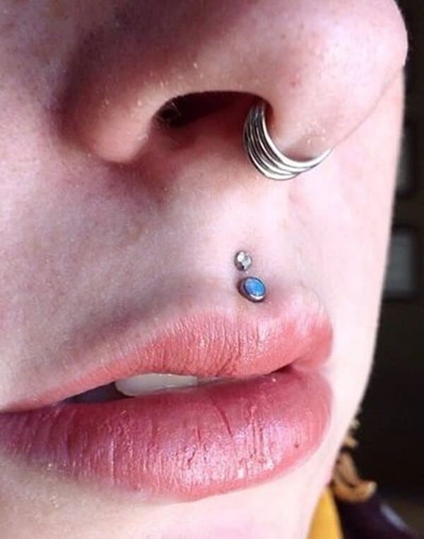 Philtrum piercing with makeup