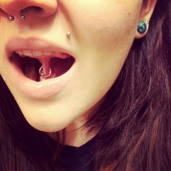 Silver frenulum piercing for women