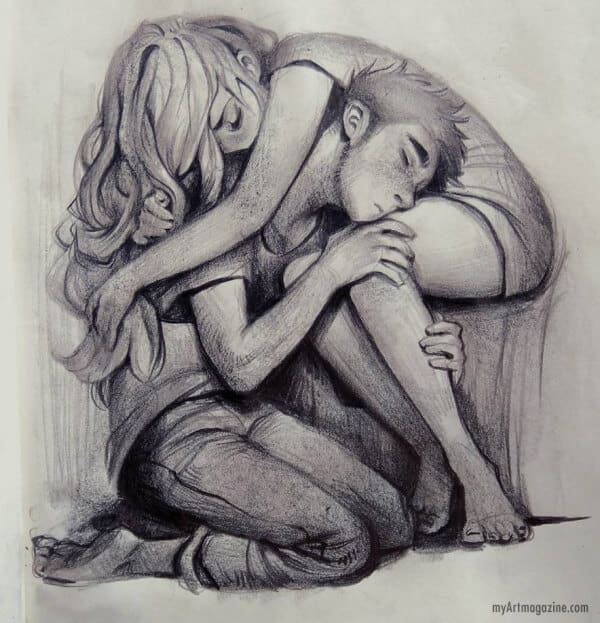 Simple Pencil Sketches Of Couples In Love