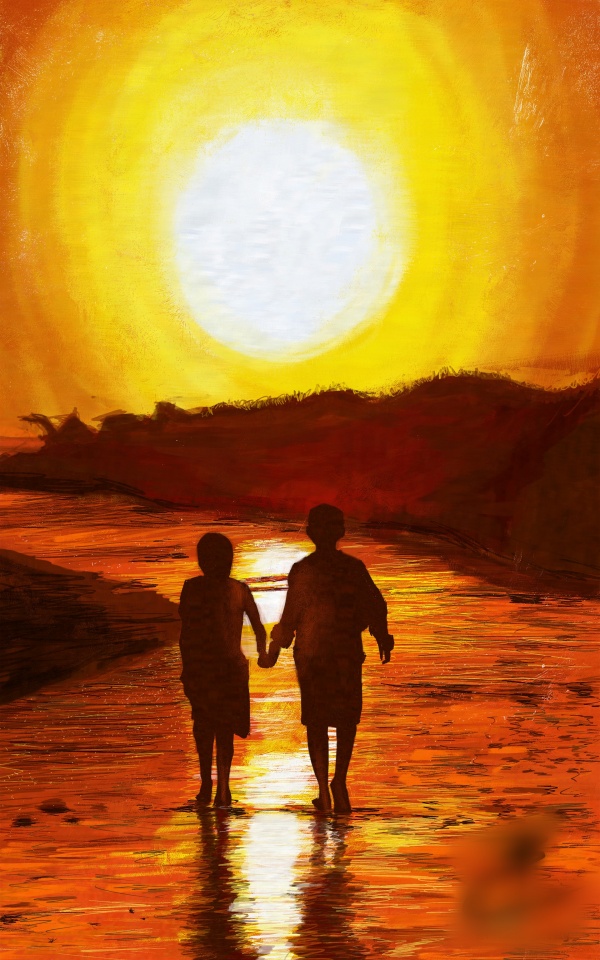 Couple Watching Sunset Painting
