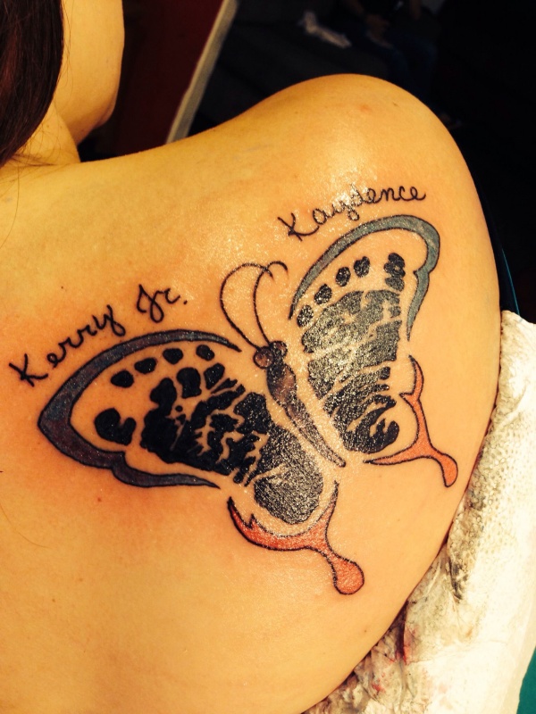 Baby Footprint Butterfly Tattoo