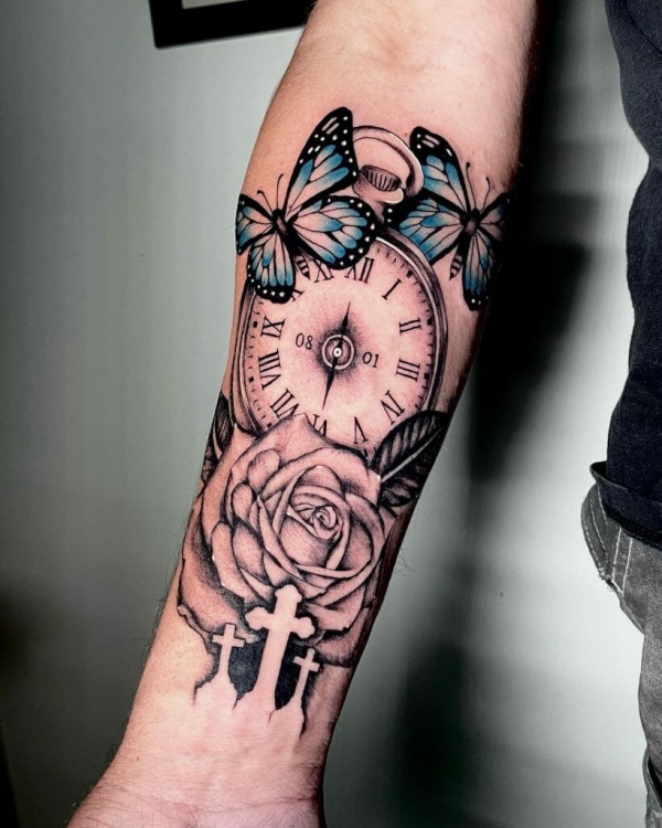 Butterfly Clock Tattoo