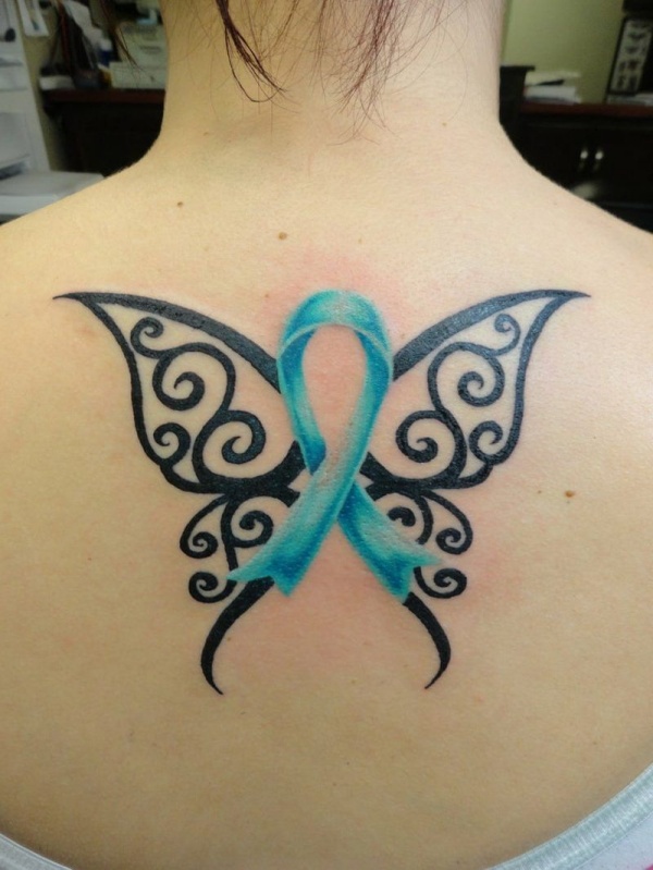 Cancer Ribbon Butterfly Tattoo