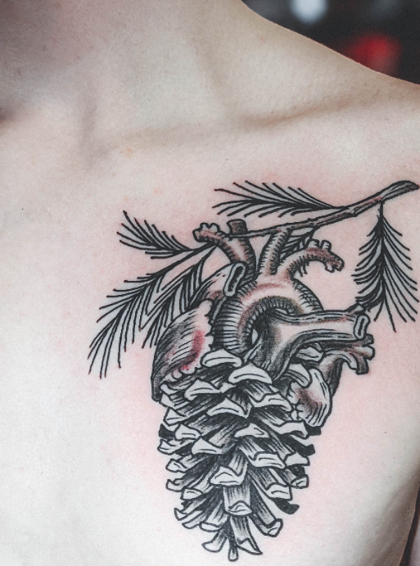 Pine Cone And Heart Tattoo