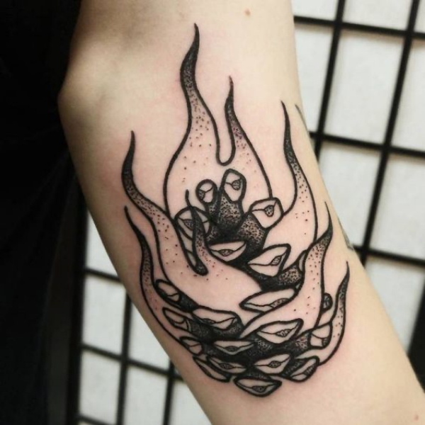 Pine Cone And Fire Tattoo