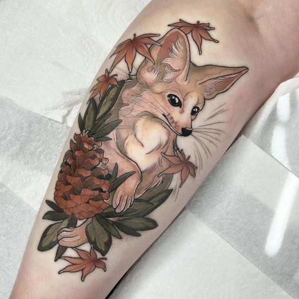 Pine Cone And Fox Tattoo