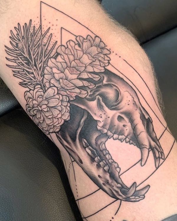 Pine Cone And Skull Tattoo