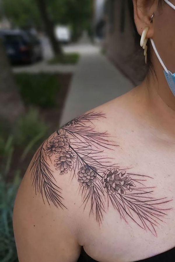 Pine Cone Tattoo On Shoulder
