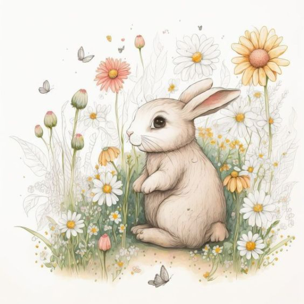 Easter Bunny Surrounded By Flowers