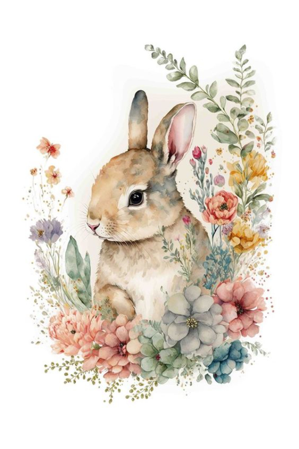 Easter Bunny Surrounded By Flowers