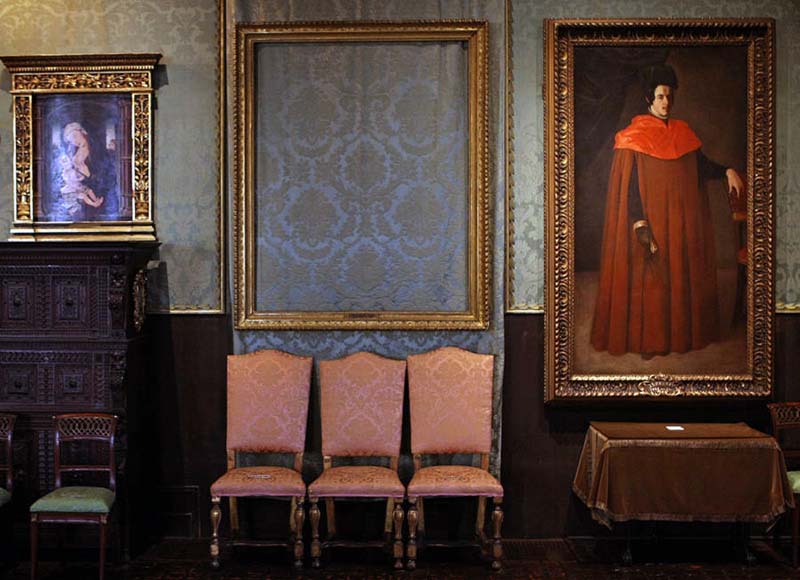 Empty frames at the Isabella Stewart Gardner Museum