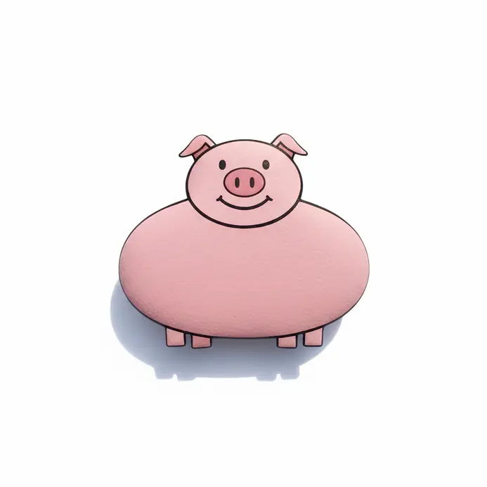 A simple cartoon pig painted on a pink rock using basic shapes