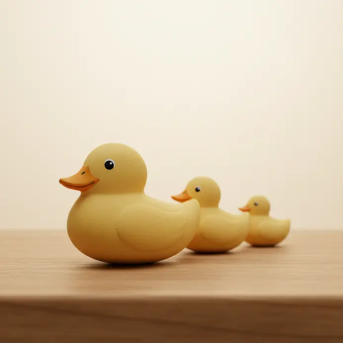 Three painted rocks showing a family of yellow ducks in a row