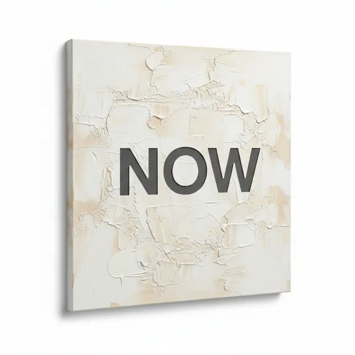 Minimalist text collage with muted painted background and bold typographic element