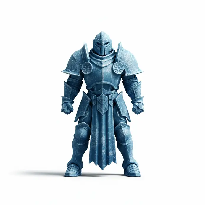 Ice warrior miniature painted in a monochromatic range from deep navy shadows to icy blue highlights