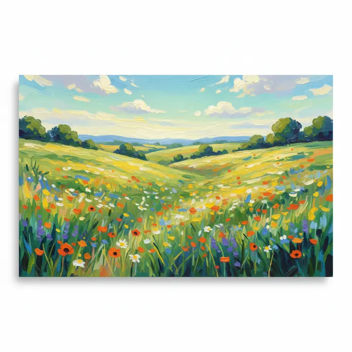 A vibrant digital painting of a landscape using loose textured brushstrokes in an impressionist style