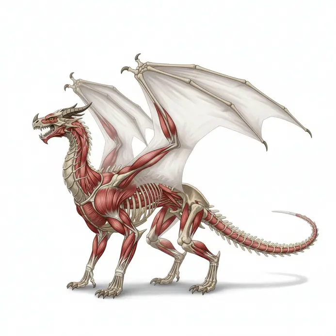 A creature anatomy study showing bones muscles and textures in digital painting