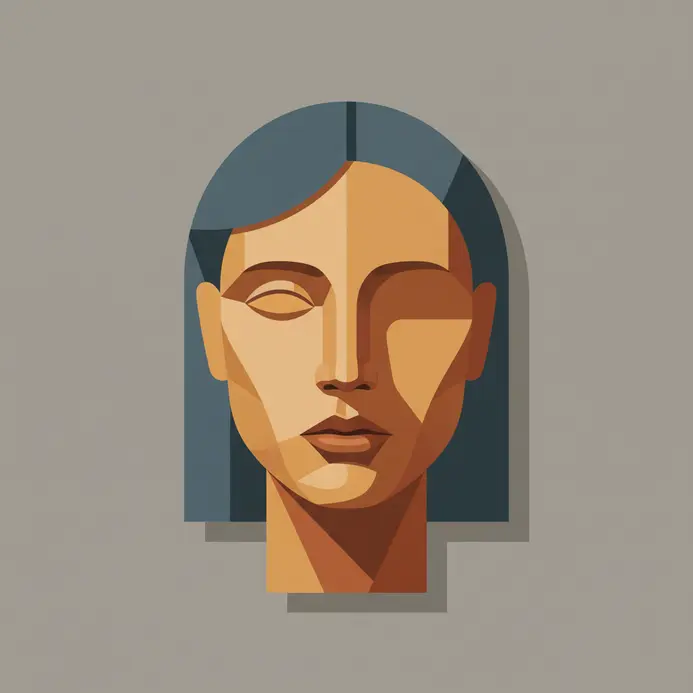 A clean minimalist digital portrait made with limited colors and geometric shapes