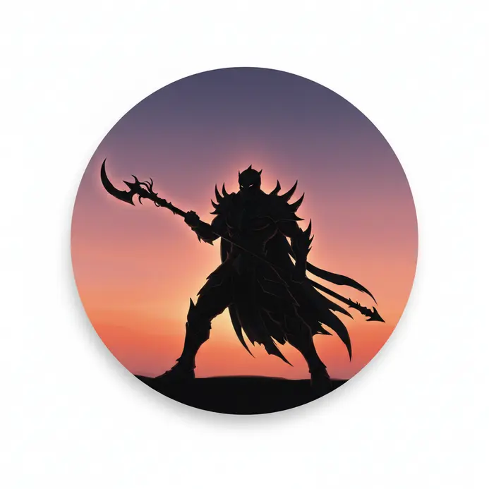 A striking character silhouette against a vivid sunset sky