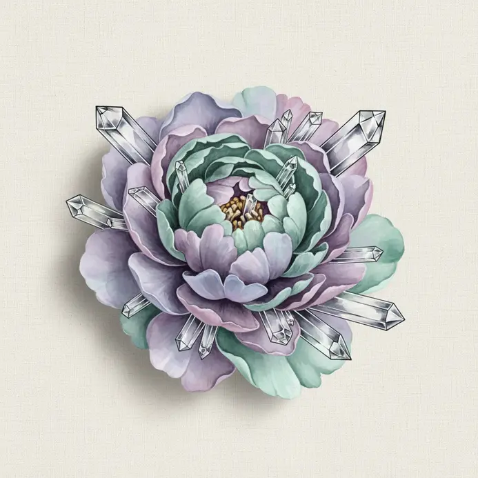 A surreal digital artwork of flowers mixed with crystalline forms and unusual objects