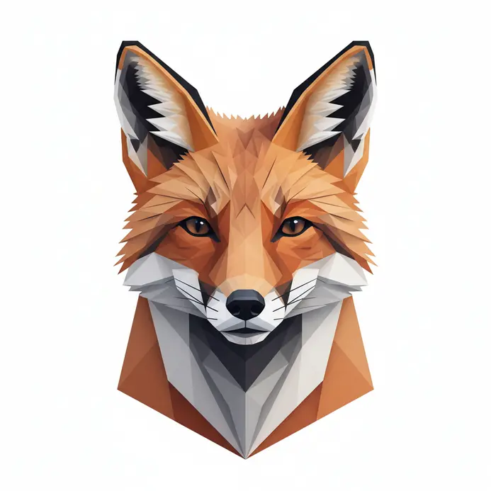 A geometric fox portrait built from triangles and polygon shapes in digital art