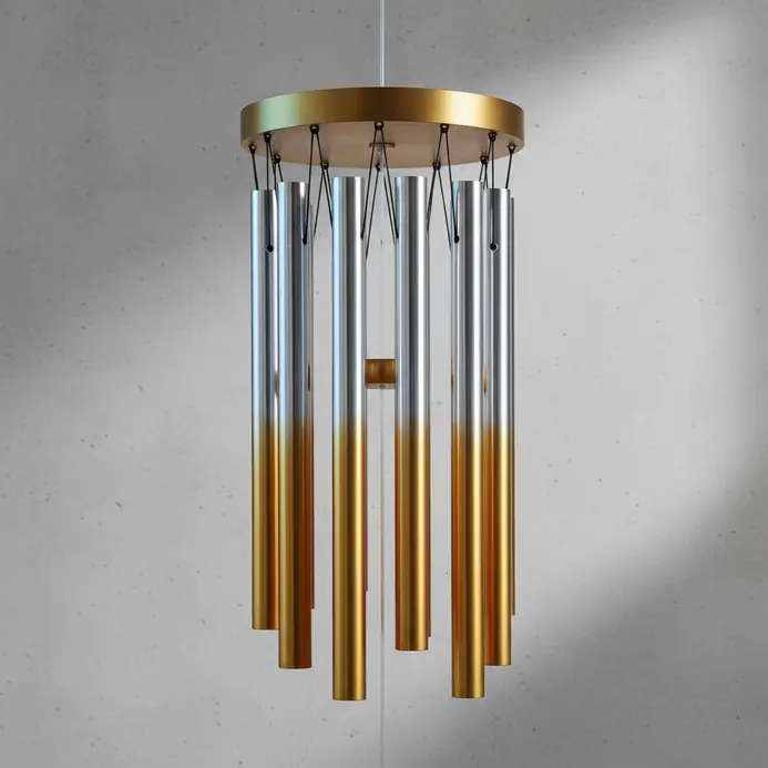 A wind chime featuring both aluminum and brass tubes