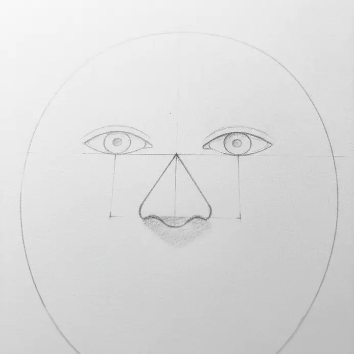 Diagram showing how to align the width of the nose with the inner corners of the eyes.