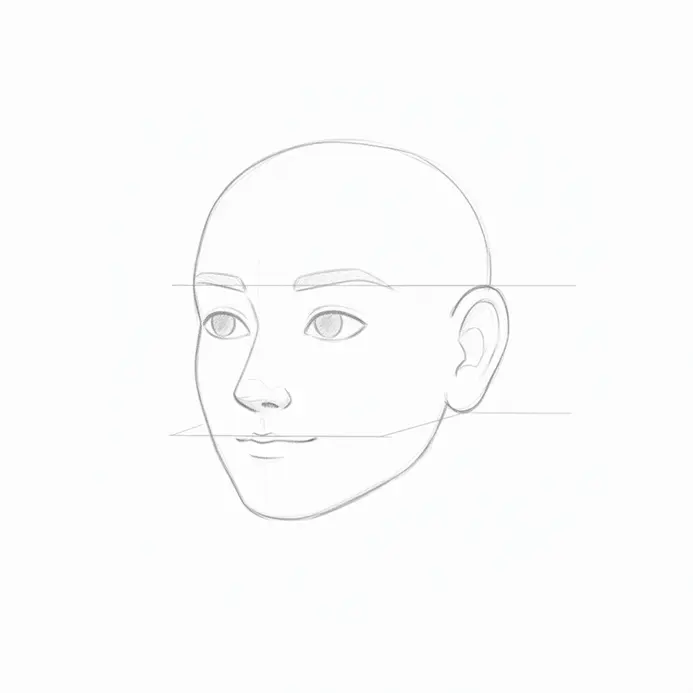 Diagram showing how the tops of the ears align with the eyebrows and the bottoms align with the base of the nose.
