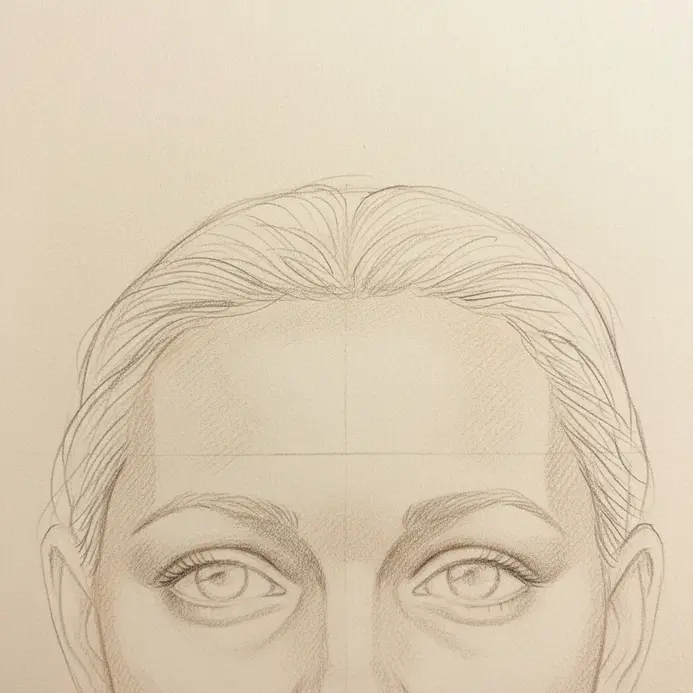 Illustration mapping out the top third of the face to determine the natural starting point of the hairline.