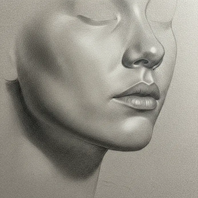 Examples of soft shading applied to facial contours like the nose, cheekbones, and jawline to create depth.