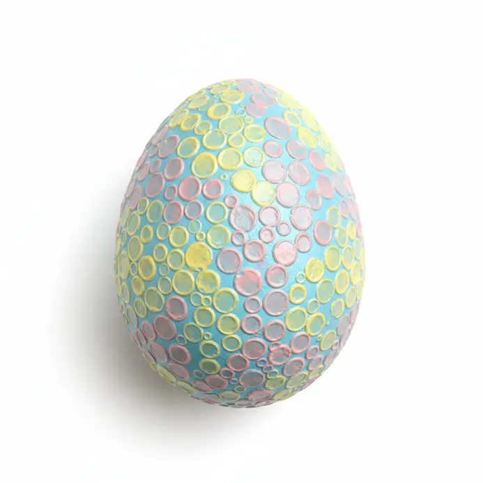 Colorful Easter eggs with bubble wrap imprint patterns on a craft table.