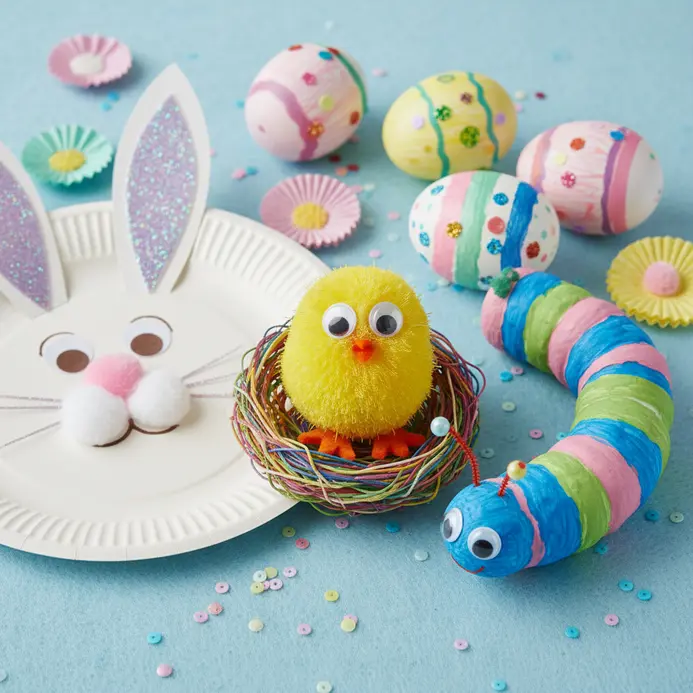 Easter eggs covered in dot patterns made with Q-tip painting.