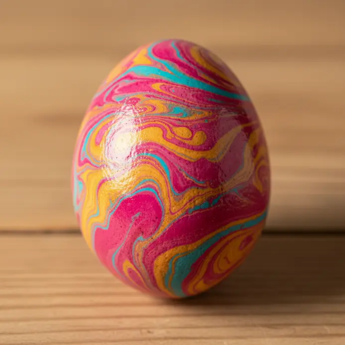 Marbled Easter eggs with swirls of color from shaving cream technique.