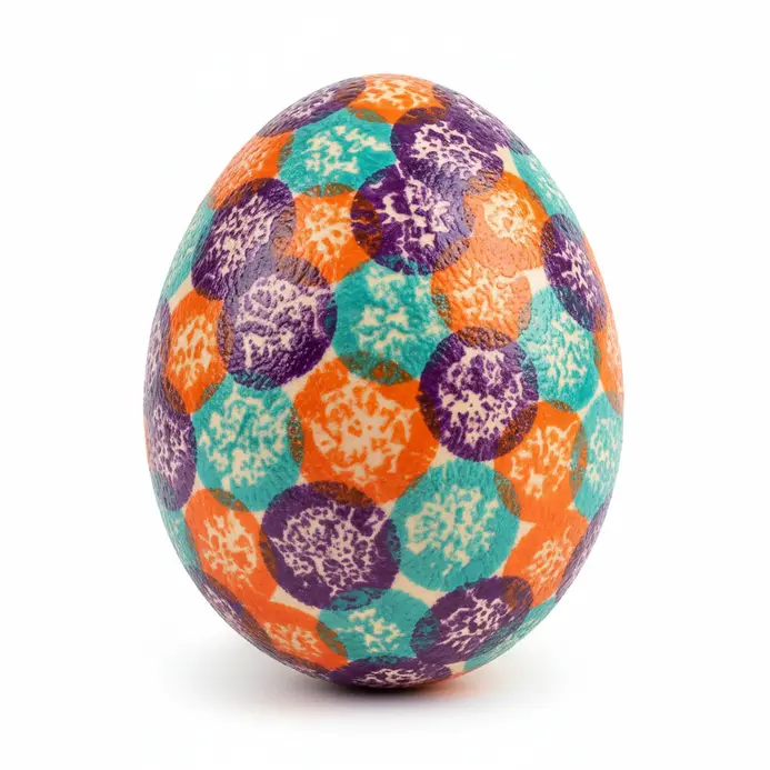 Easter eggs with sponge-stamped geometric patterns.