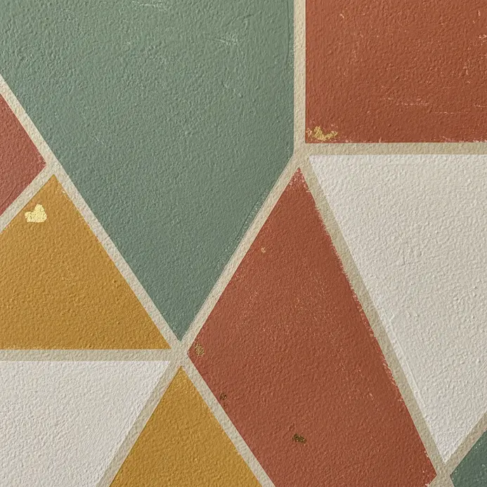 Alternating cream and gray vertical stripes on a wall.