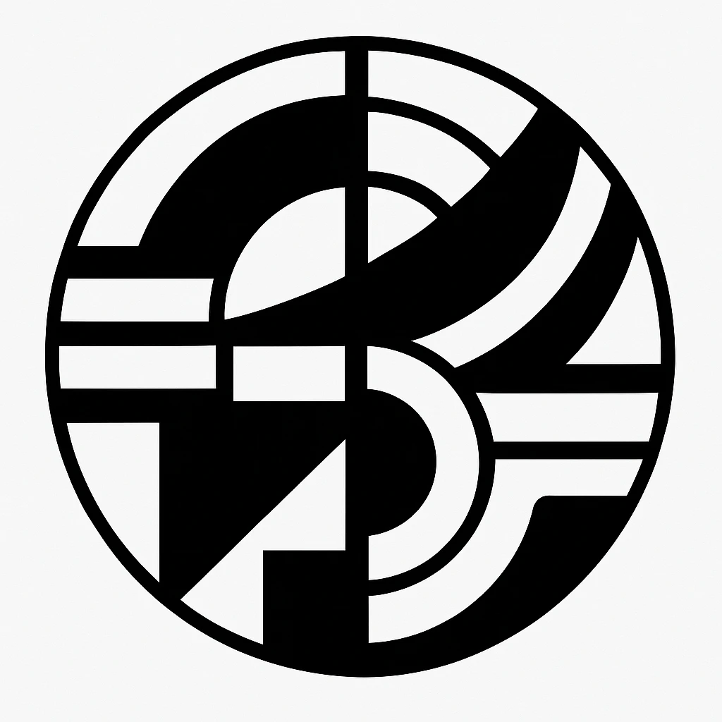 Modern abstract mandala composition in black ink.