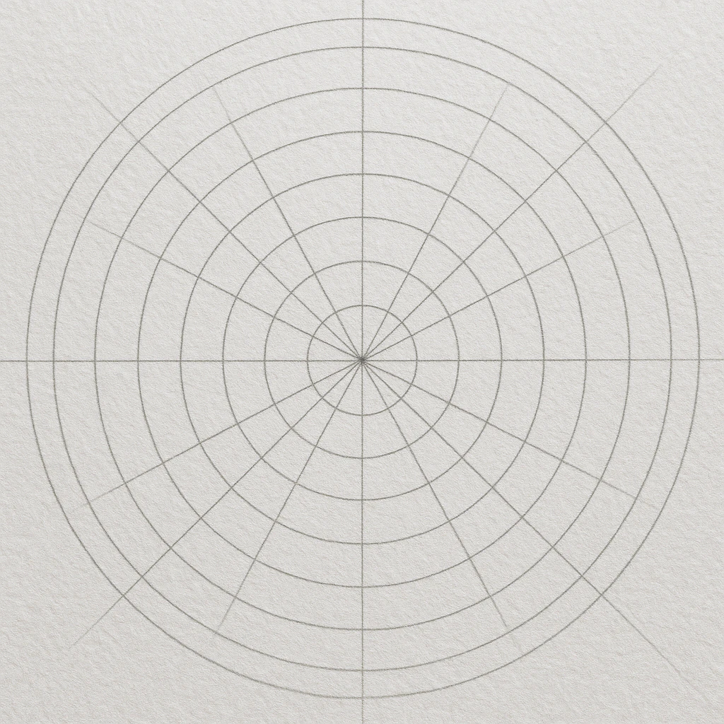 Step-by-step circular grid creation for a mandala.