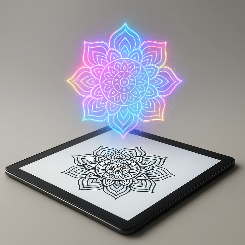 Augmented reality visualization of a mandala design.