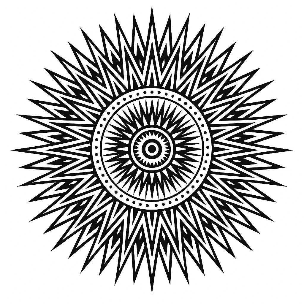 Dynamic sunburst pattern variation in a mandala design.