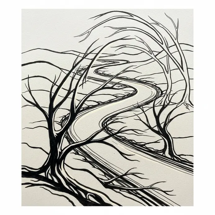 A line-based composition designed with strong directional movement and balance.