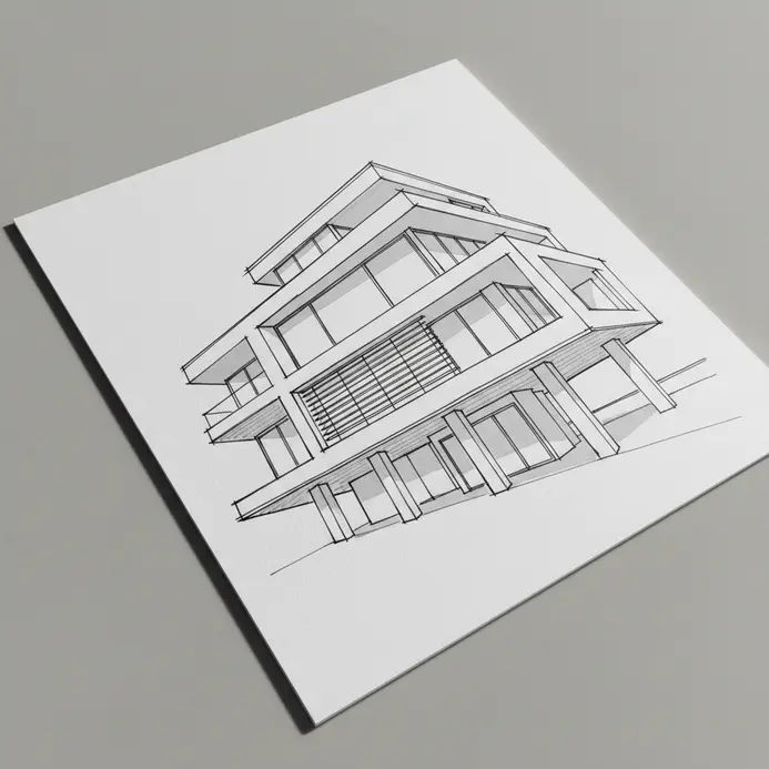 An architectural drawing where the blank paper areas are as important as the drawn lines.