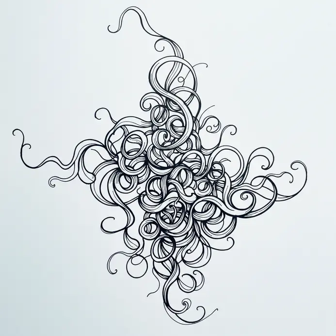 Abstract line work with curving natural forms that suggest movement and growth.