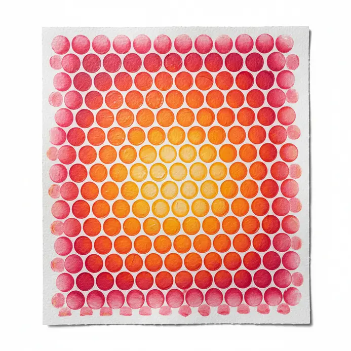 A large sheet of paper with a colorful, textured print pattern made from bubble wrap.