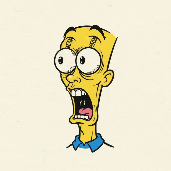 A cartoon character with a wildly over-the-top shocked expression, eyes bulging and mouth agape.