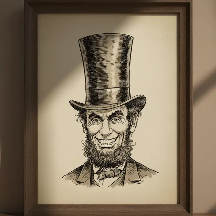 A humorous pen and ink caricature exaggerating a celebrity's most famous feature.