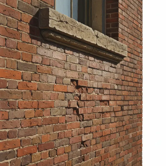 Hyper realistic painting of architectural details like brickwork or cornices
