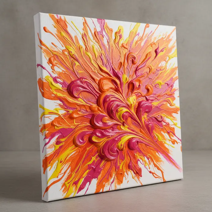 Dynamic wind-swept patterns of melted crayon wax from hair dryer airflow.