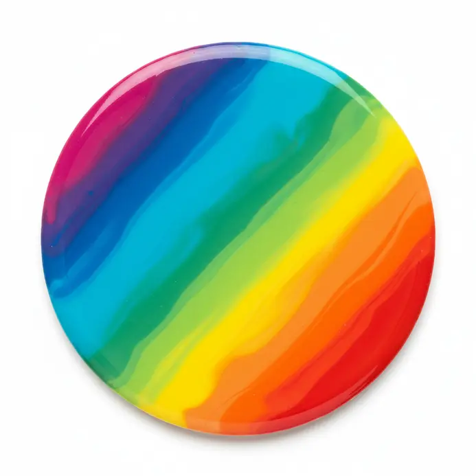 Smooth flat pools of blended melted crayon colors made using an oven.