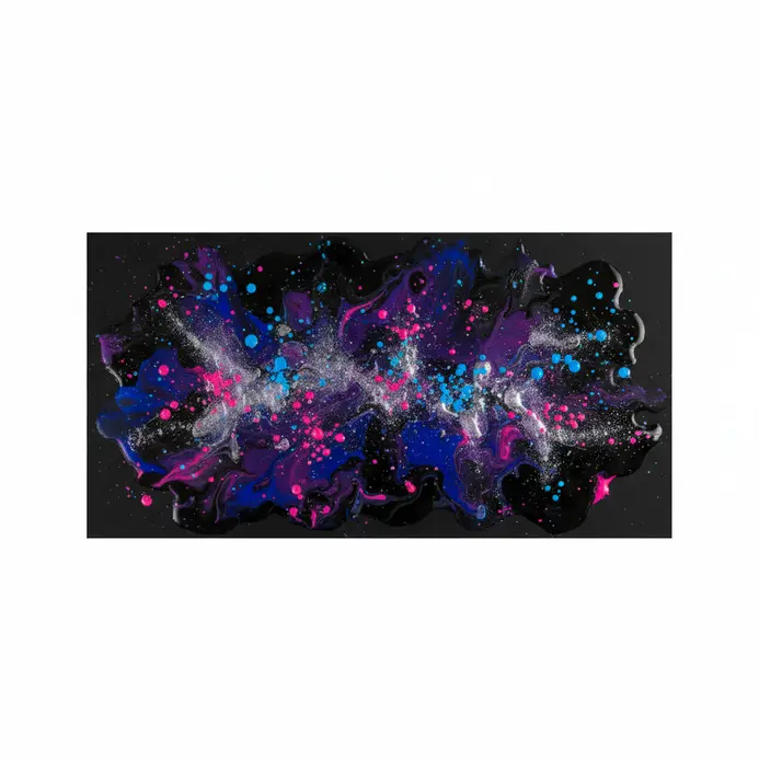 Dark melted crayon background with splashes of bright color resembling a galaxy.