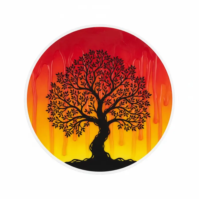 A dark silhouette foreground on a vibrant melted crayon background sunset.